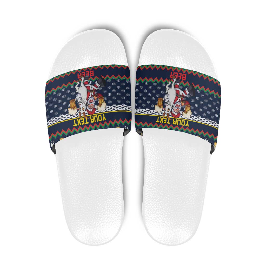 Personalized Merionethshire Wales Christmas Slide Sandals Beer and Goat Santa Design - Wonder Print Shop