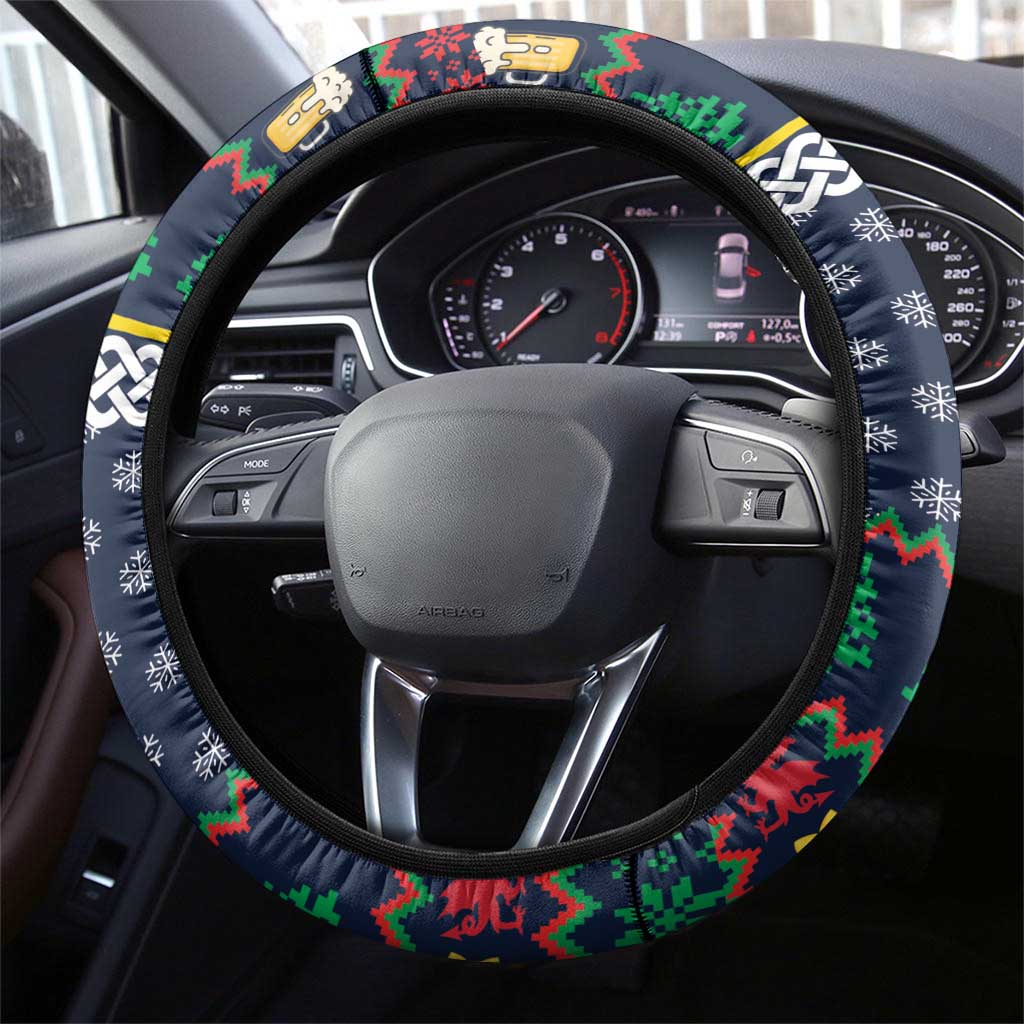 Merionethshire Wales Christmas Steering Wheel Cover Beer and Goat Santa Design - Wonder Print Shop