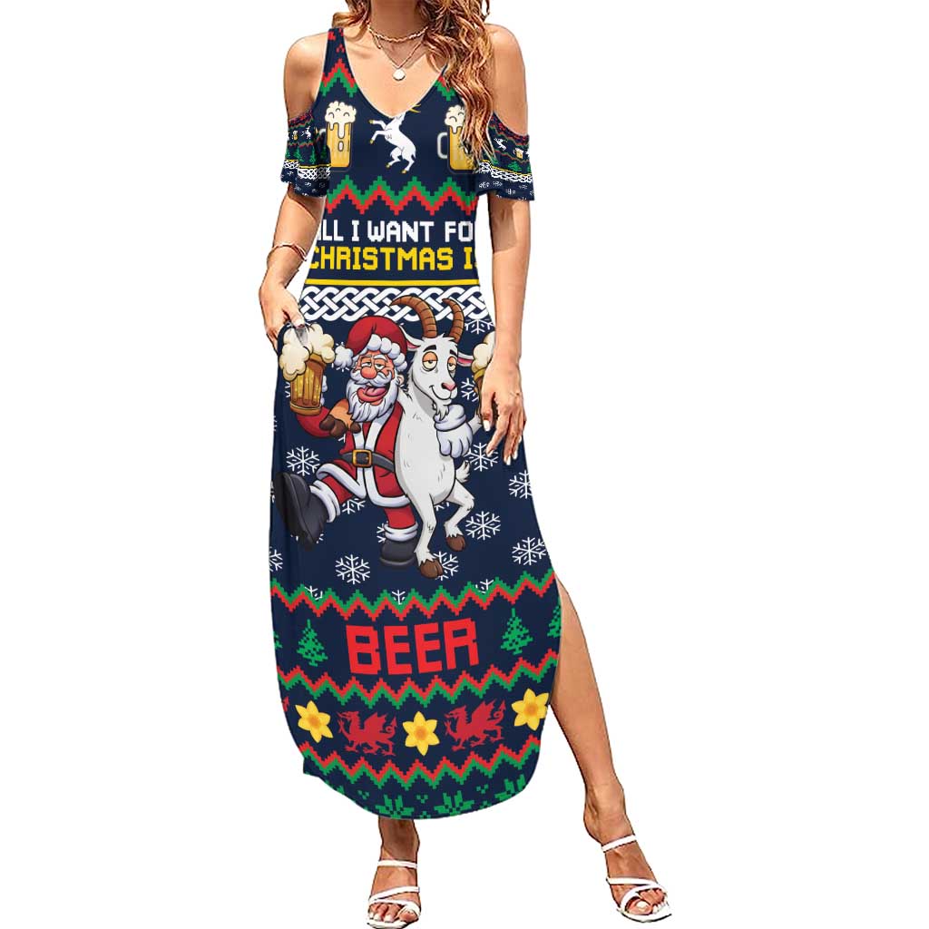 Personalized Merionethshire Wales Christmas Summer Maxi Dress Beer and Goat Santa Design - Wonder Print Shop