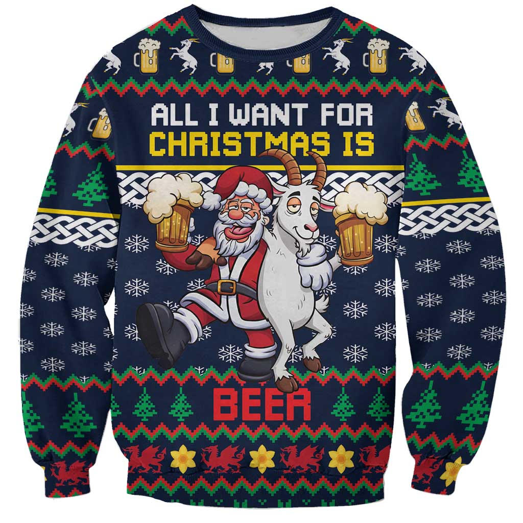 Personalized Merionethshire Wales Christmas Sweatshirt Beer and Goat Santa Design - Wonder Print Shop