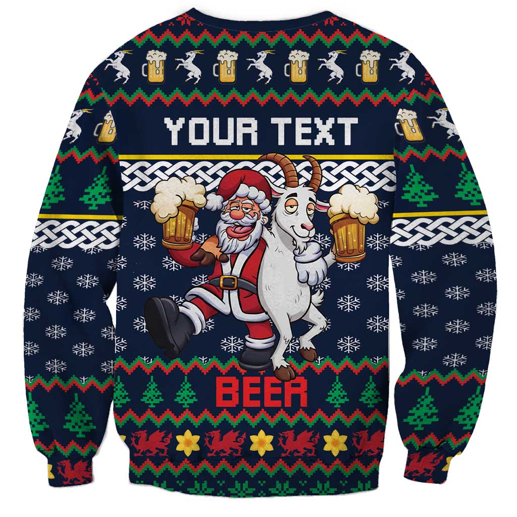 Personalized Merionethshire Wales Christmas Sweatshirt Beer and Goat Santa Design - Wonder Print Shop