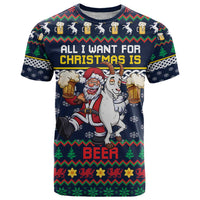 Personalized Merionethshire Wales Christmas T Shirt Beer and Goat Santa Design - Wonder Print Shop