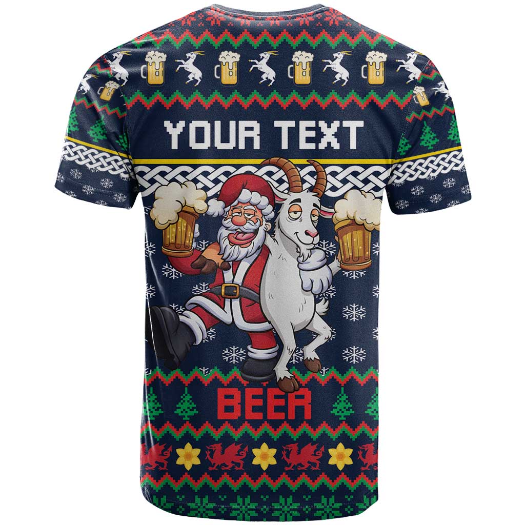 Personalized Merionethshire Wales Christmas T Shirt Beer and Goat Santa Design - Wonder Print Shop