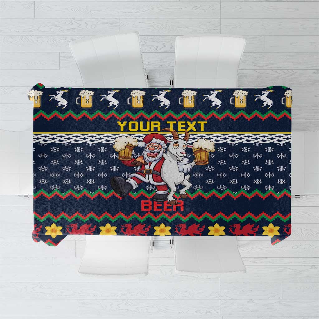 Personalized Merionethshire Wales Christmas Tablecloth Beer and Goat Santa Design - Wonder Print Shop