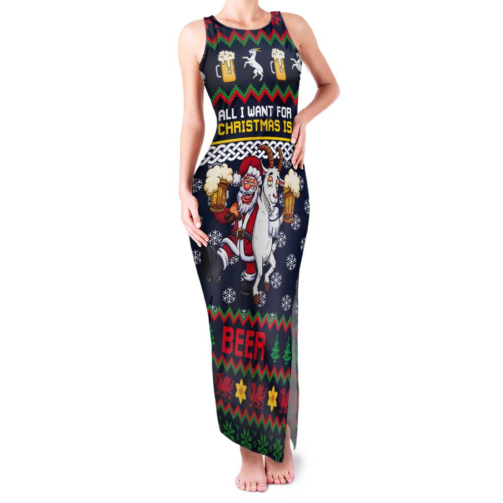 Personalized Merionethshire Wales Christmas Tank Maxi Dress Beer and Goat Santa Design - Wonder Print Shop