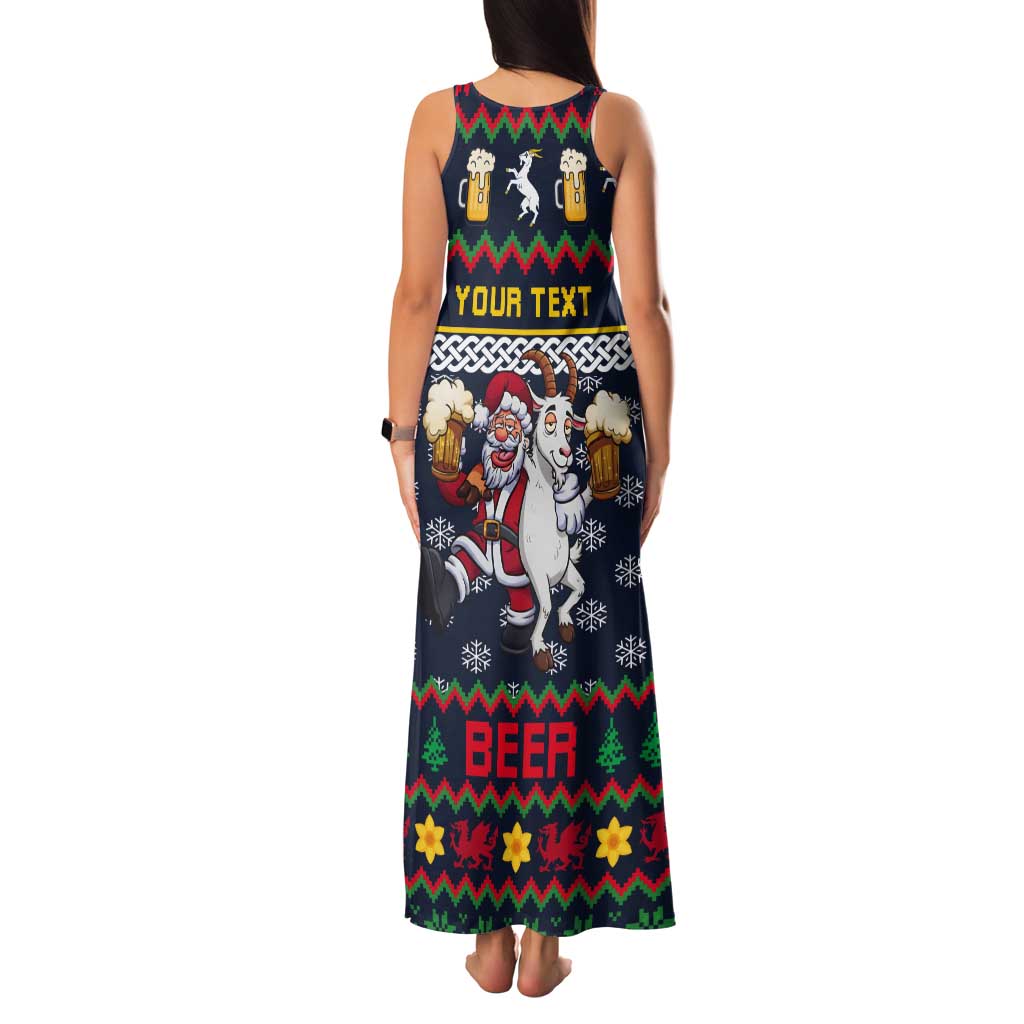 Personalized Merionethshire Wales Christmas Tank Maxi Dress Beer and Goat Santa Design - Wonder Print Shop