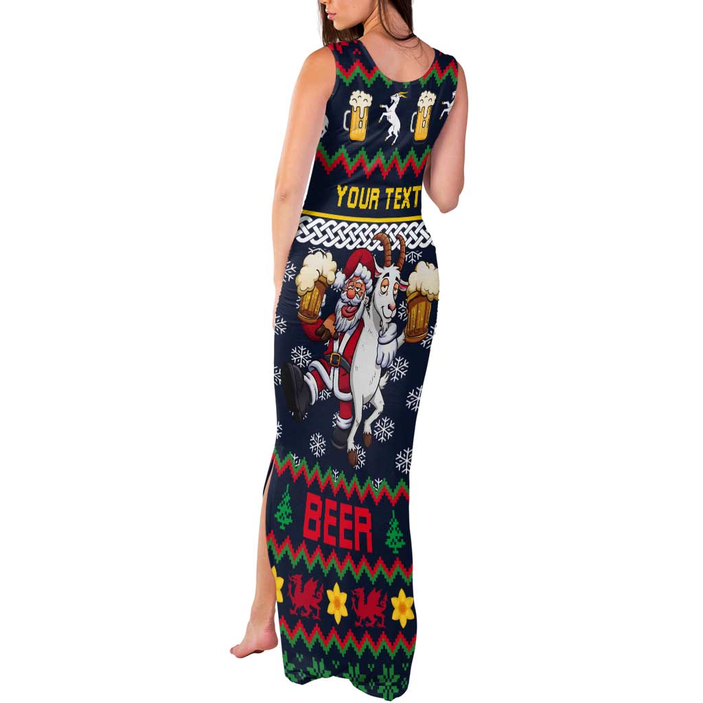 Personalized Merionethshire Wales Christmas Tank Maxi Dress Beer and Goat Santa Design - Wonder Print Shop