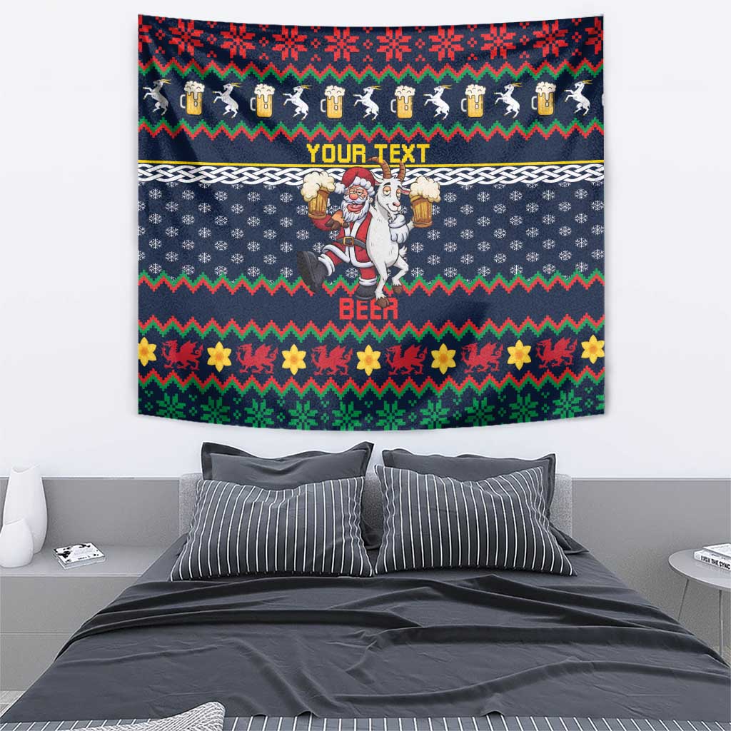 Personalized Merionethshire Wales Christmas Tapestry Beer and Goat Santa Design - Wonder Print Shop