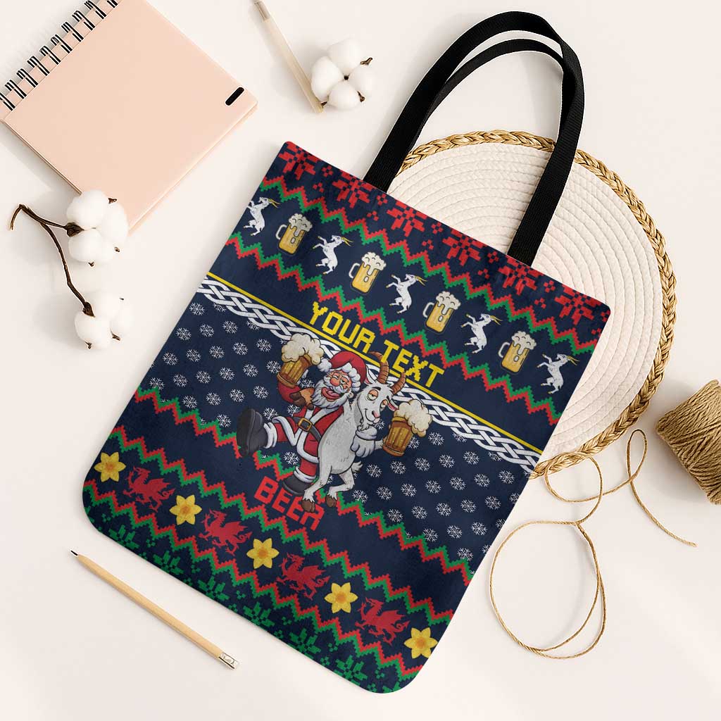 Personalized Merionethshire Wales Christmas Tote Bag Beer and Goat Santa Design - Wonder Print Shop