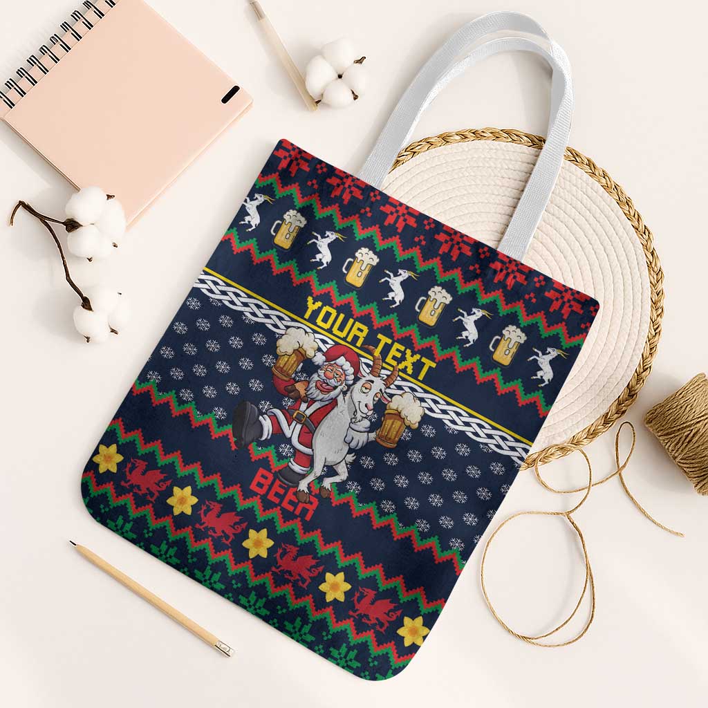 Personalized Merionethshire Wales Christmas Tote Bag Beer and Goat Santa Design - Wonder Print Shop