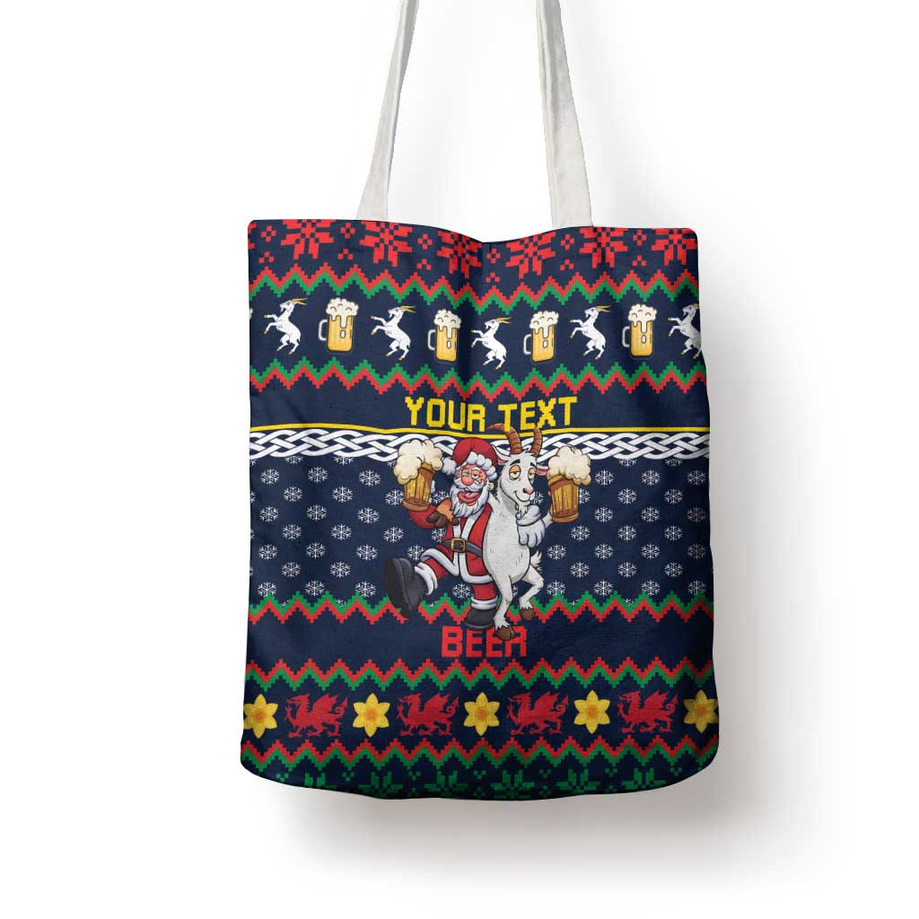 Personalized Merionethshire Wales Christmas Tote Bag Beer and Goat Santa Design - Wonder Print Shop