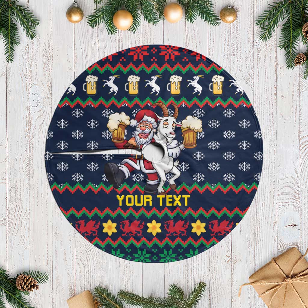 Personalized Merionethshire Wales Christmas Tree Skirt Beer and Goat Santa Design - Wonder Print Shop