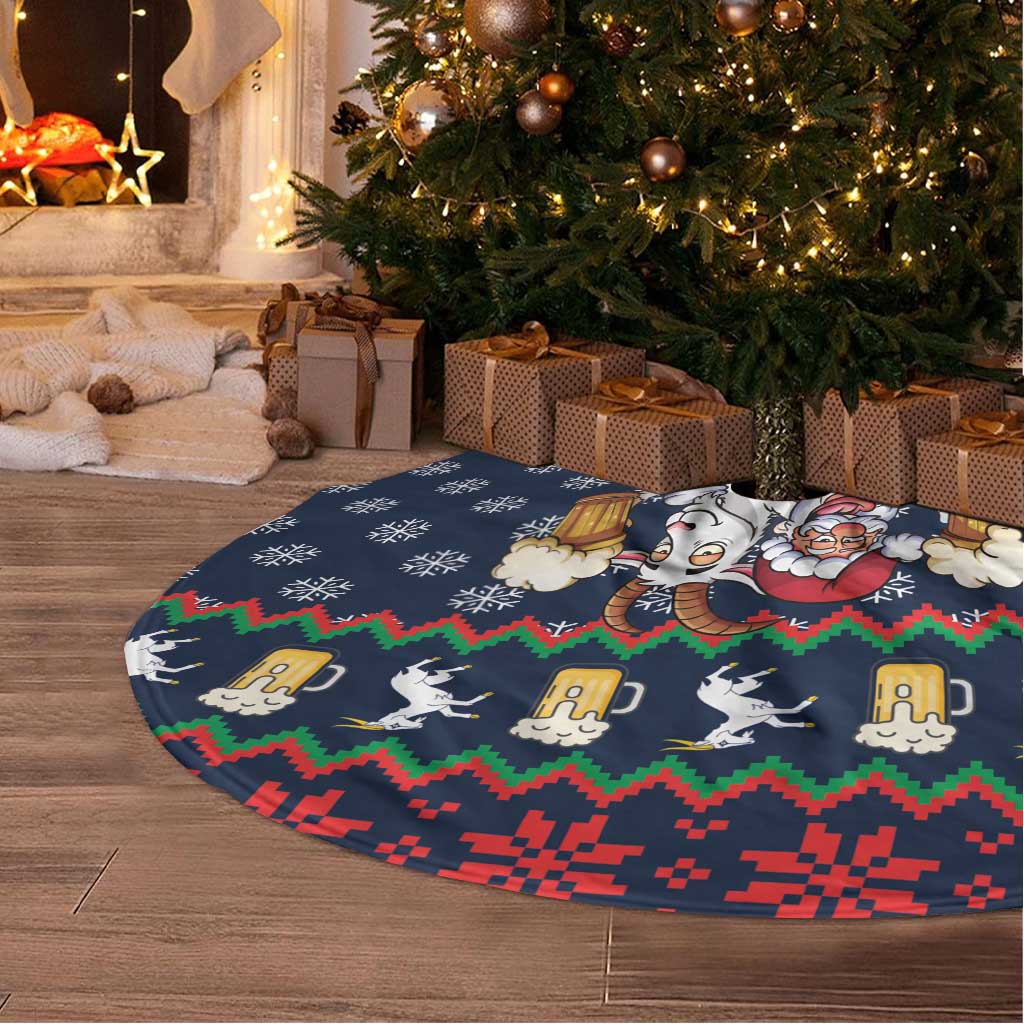 Personalized Merionethshire Wales Christmas Tree Skirt Beer and Goat Santa Design - Wonder Print Shop
