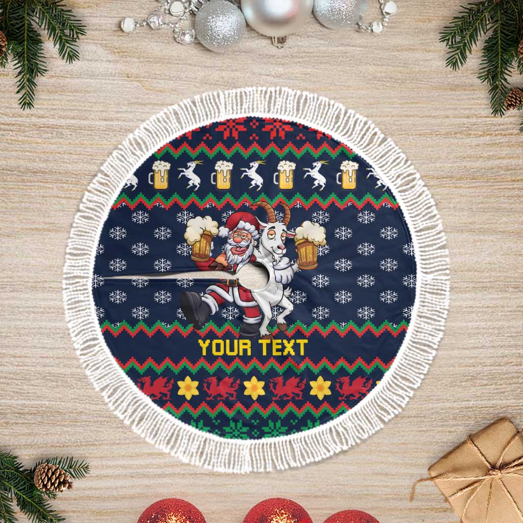 Personalized Merionethshire Wales Christmas Tree Skirt Beer and Goat Santa Design - Wonder Print Shop