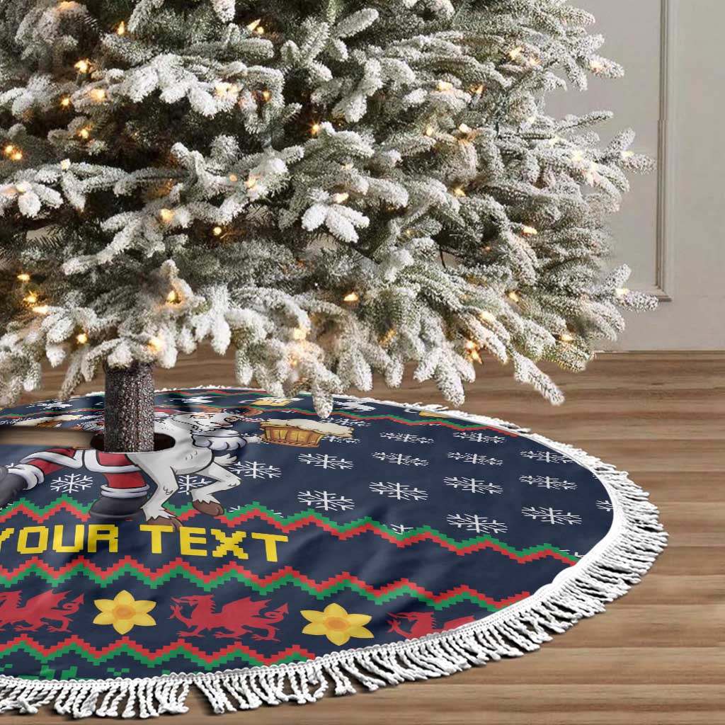 Personalized Merionethshire Wales Christmas Tree Skirt Beer and Goat Santa Design - Wonder Print Shop
