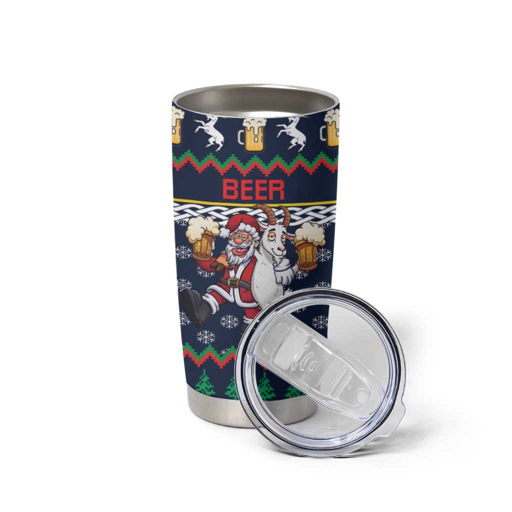 Personalized Merionethshire Wales Christmas Tumbler Cup Beer and Goat Santa Design - Wonder Print Shop