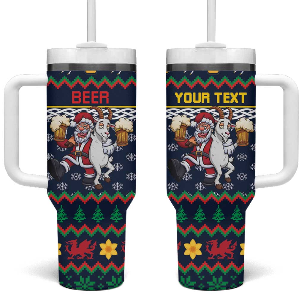 Personalized Merionethshire Wales Christmas Tumbler With Handle Beer and Goat Santa Design - Wonder Print Shop