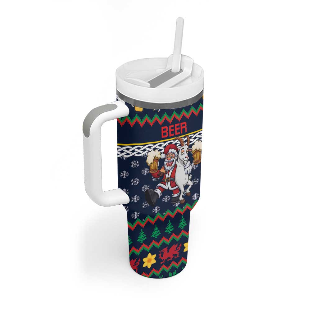 Personalized Merionethshire Wales Christmas Tumbler With Handle Beer and Goat Santa Design - Wonder Print Shop