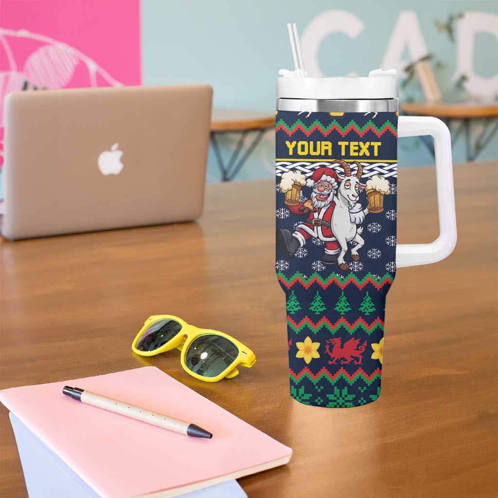 Personalized Merionethshire Wales Christmas Tumbler With Handle Beer and Goat Santa Design - Wonder Print Shop
