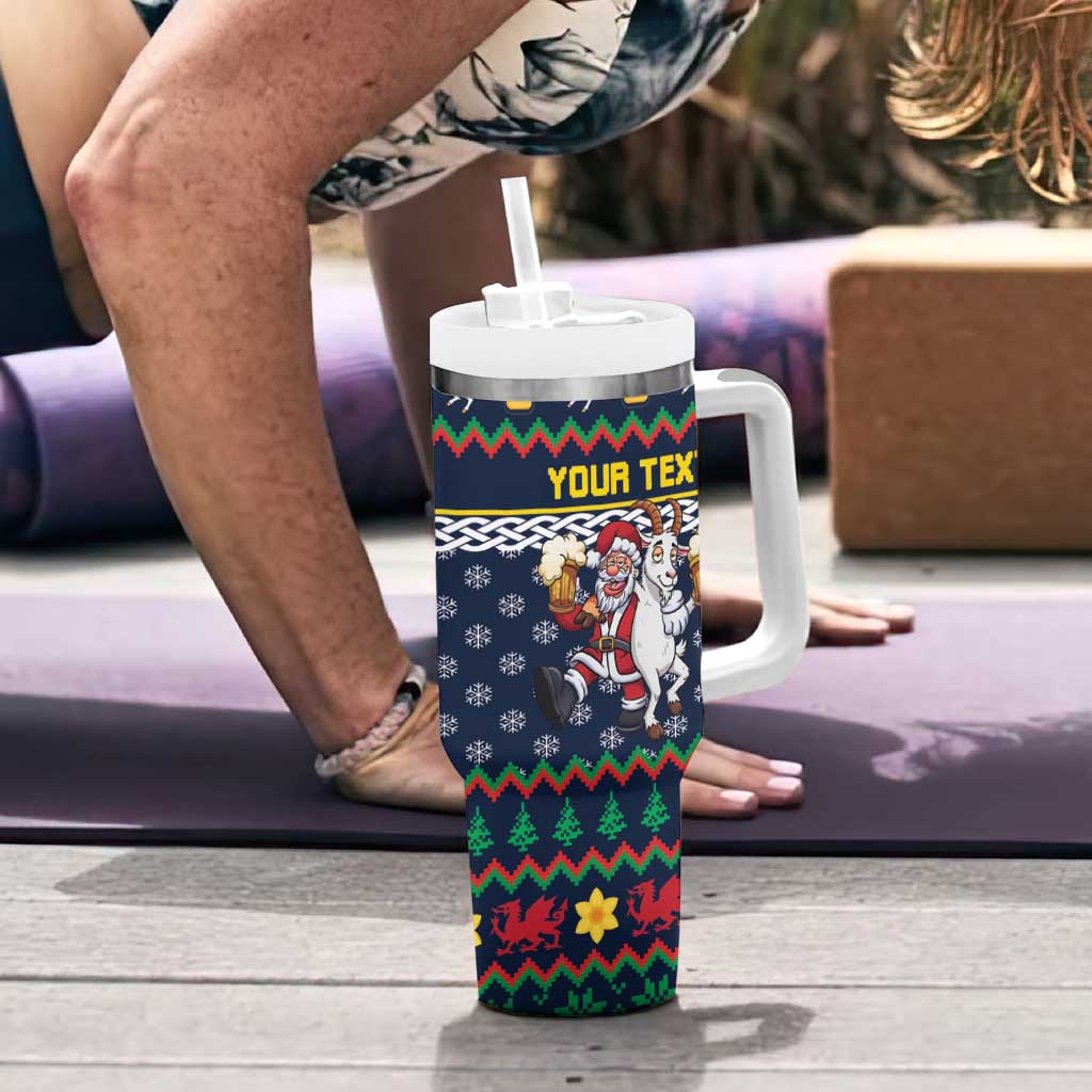 Personalized Merionethshire Wales Christmas Tumbler With Handle Beer and Goat Santa Design - Wonder Print Shop