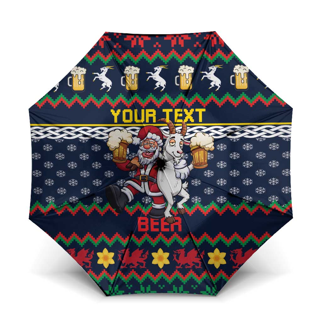 Personalized Merionethshire Wales Christmas Umbrella Beer and Goat Santa Design - Wonder Print Shop