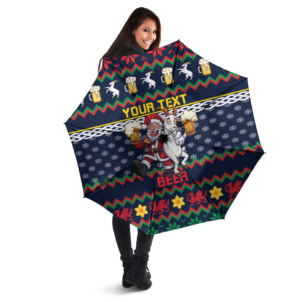 Personalized Merionethshire Wales Christmas Umbrella Beer and Goat Santa Design - Wonder Print Shop
