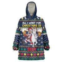 Personalized Merionethshire Wales Christmas Wearable Blanket Hoodie Beer and Goat Santa Design - Wonder Print Shop