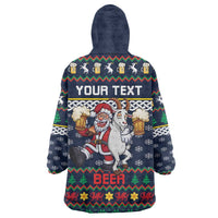 Personalized Merionethshire Wales Christmas Wearable Blanket Hoodie Beer and Goat Santa Design - Wonder Print Shop