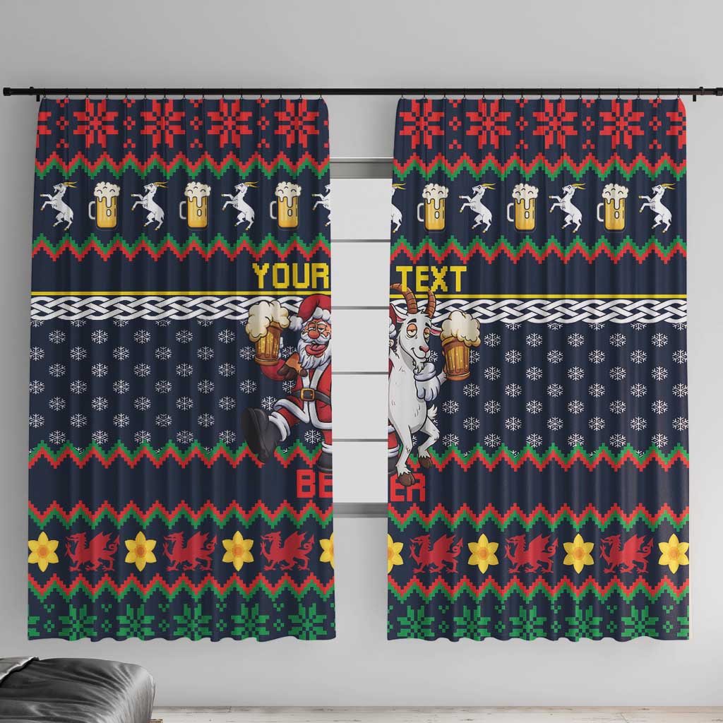 Personalized Merionethshire Wales Christmas Window Curtain Beer and Goat Santa Design - Wonder Print Shop