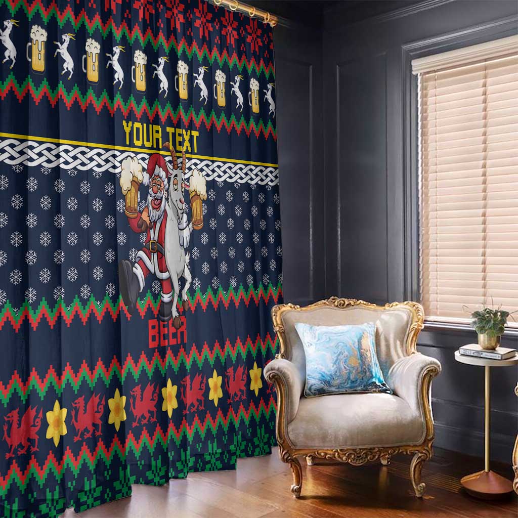 Personalized Merionethshire Wales Christmas Window Curtain Beer and Goat Santa Design - Wonder Print Shop