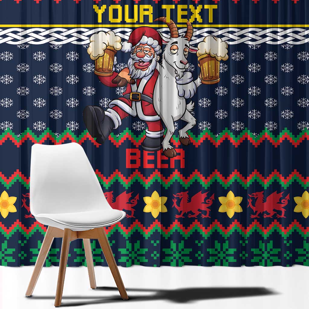 Personalized Merionethshire Wales Christmas Window Curtain Beer and Goat Santa Design - Wonder Print Shop