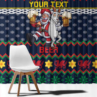 Personalized Merionethshire Wales Christmas Window Curtain Beer and Goat Santa Design - Wonder Print Shop