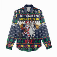 Personalized Merionethshire Wales Christmas Women Casual Shirt Beer and Goat Santa Design - Wonder Print Shop