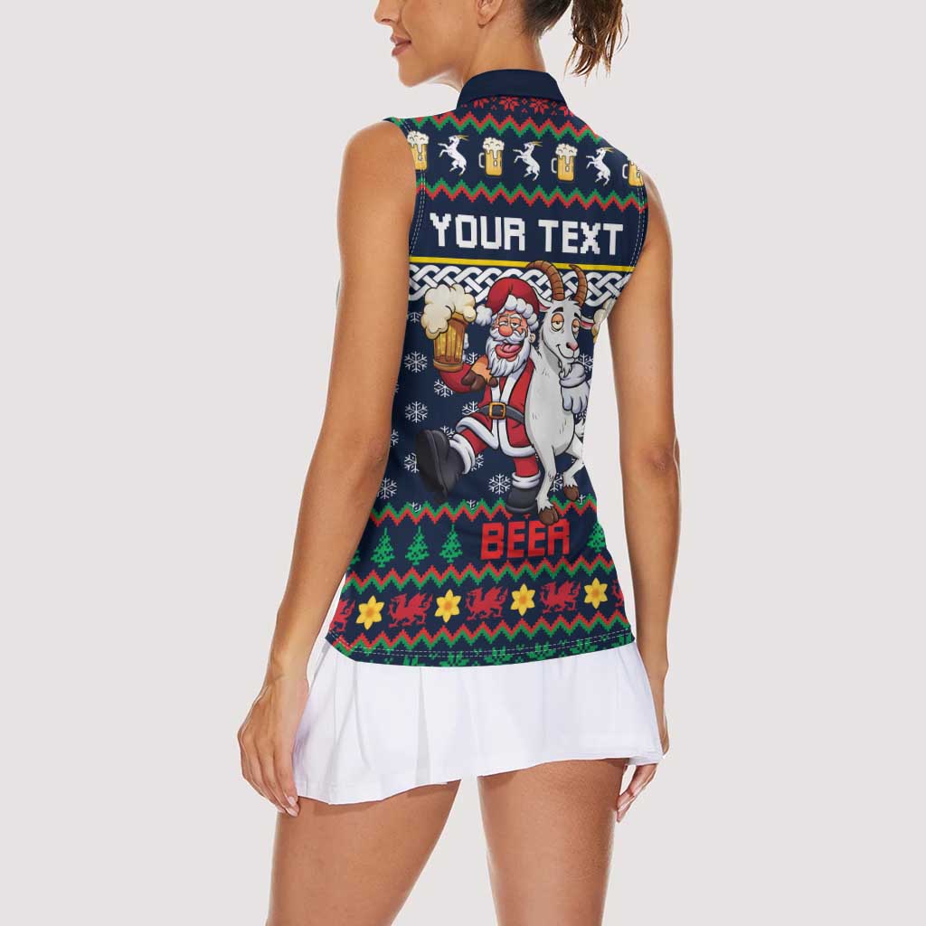 Personalized Merionethshire Wales Christmas Women Sleeveless Polo Shirt Beer and Goat Santa Design - Wonder Print Shop
