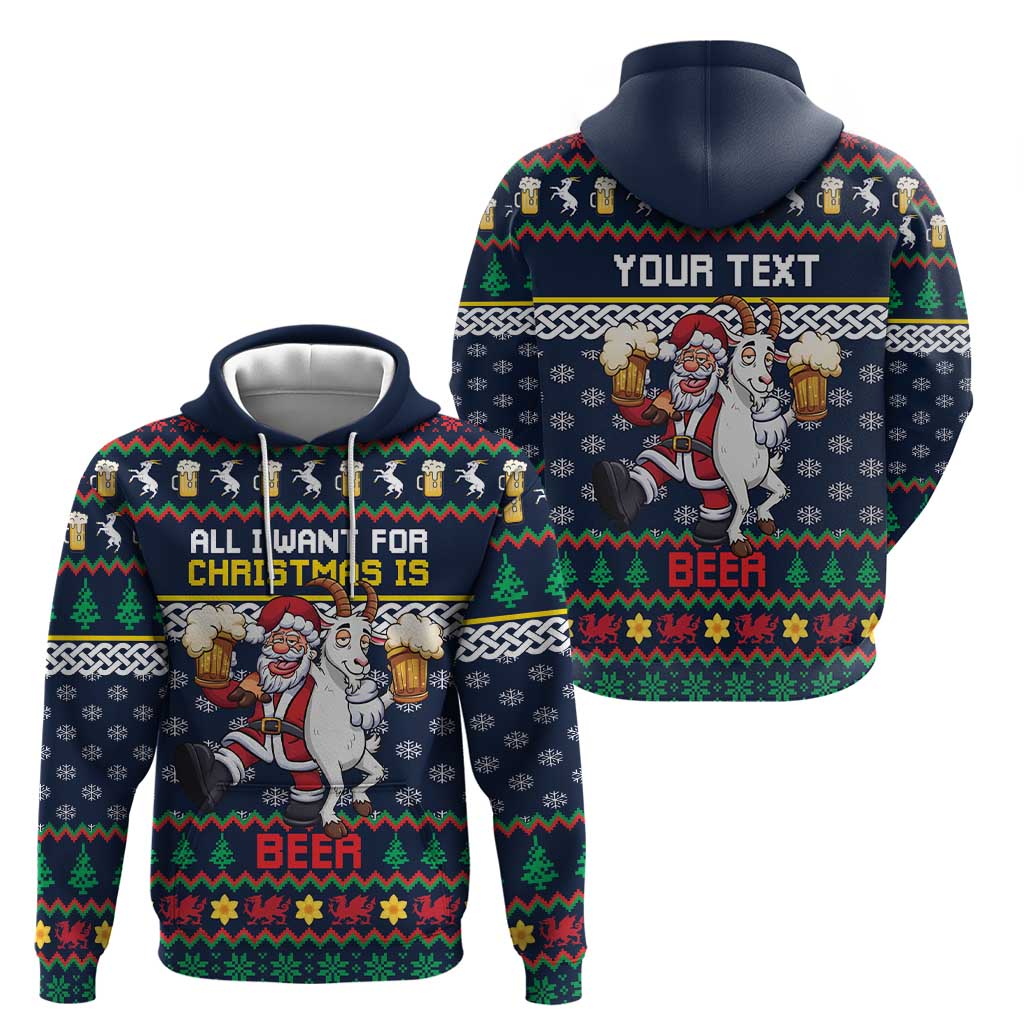 Personalized Merionethshire Wales Christmas Zip Hoodie Beer and Goat Santa Design - Wonder Print Shop