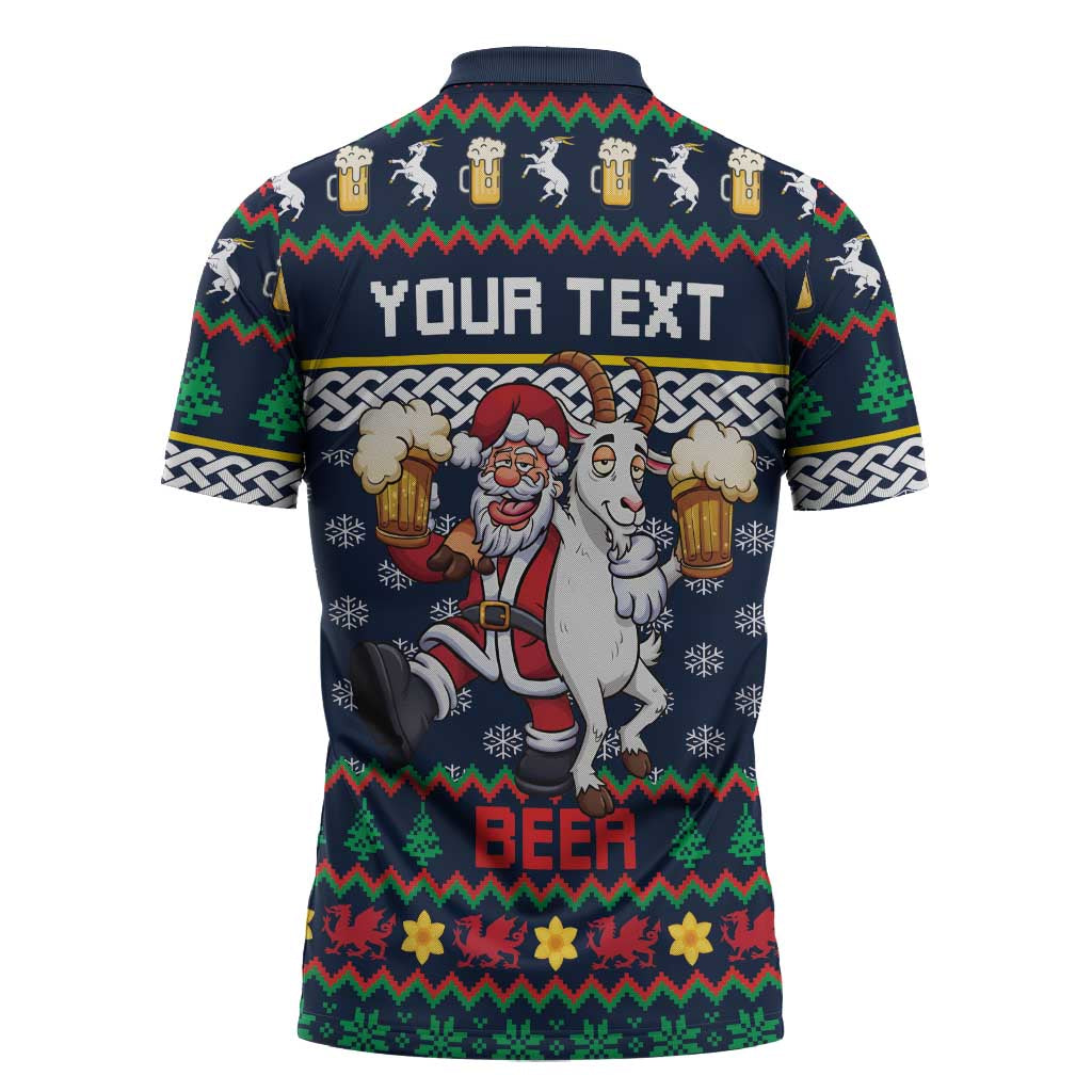 Personalized Merionethshire Wales Christmas Zipper Polo Shirt Beer and Goat Santa Design - Wonder Print Shop