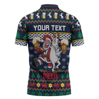 Personalized Merionethshire Wales Christmas Zipper Polo Shirt Beer and Goat Santa Design - Wonder Print Shop