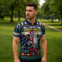 Personalized Merionethshire Wales Christmas Zipper Polo Shirt Beer and Goat Santa Design - Wonder Print Shop