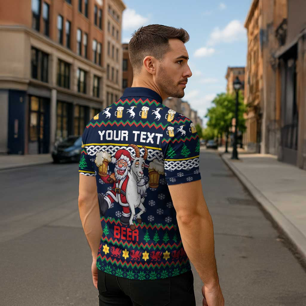 Personalized Merionethshire Wales Christmas Zipper Polo Shirt Beer and Goat Santa Design - Wonder Print Shop