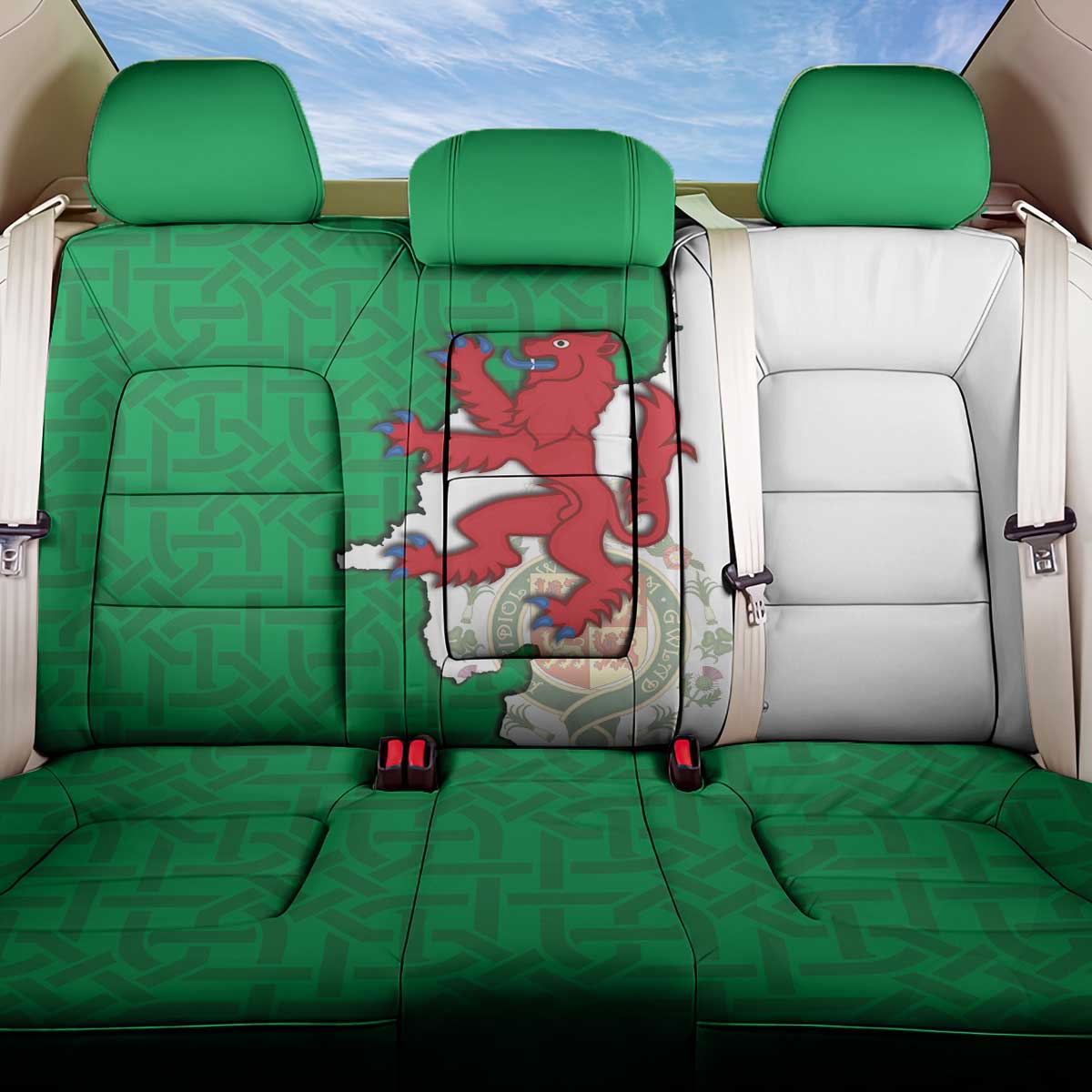 Montgomeryshire Wales Back Car Seat Cover Map and Emblem Celtic Style - Wonder Print Shop