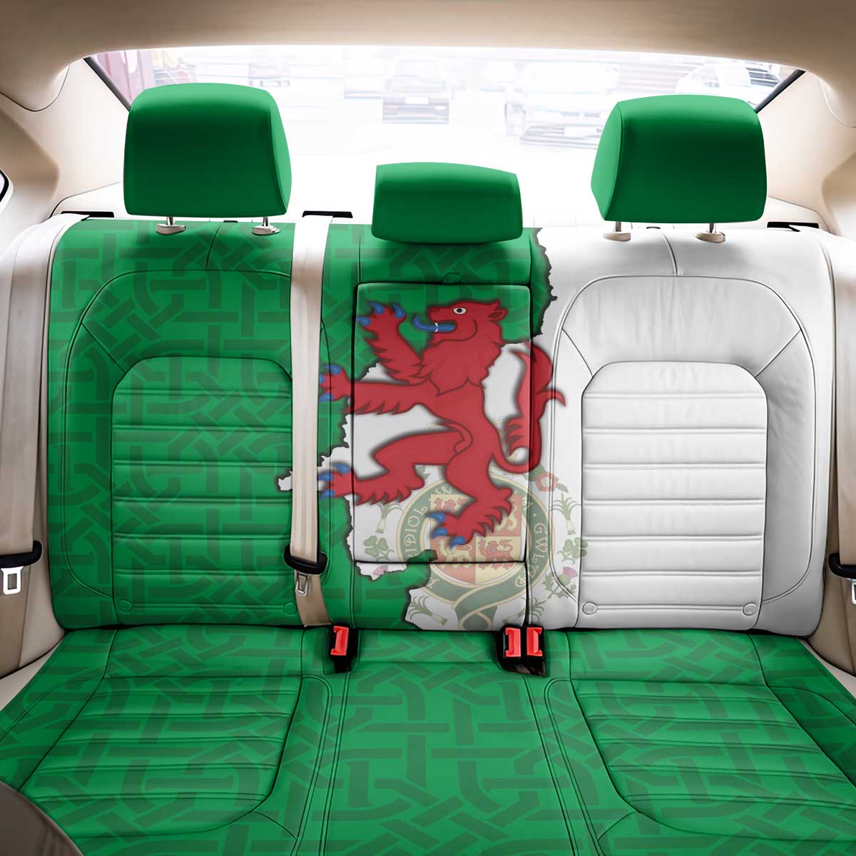 Montgomeryshire Wales Back Car Seat Cover Map and Emblem Celtic Style - Wonder Print Shop