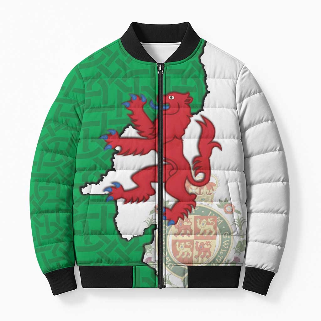 Montgomeryshire Wales Bomber Puffer Jacket Map and Emblem Celtic Style - Wonder Print Shop