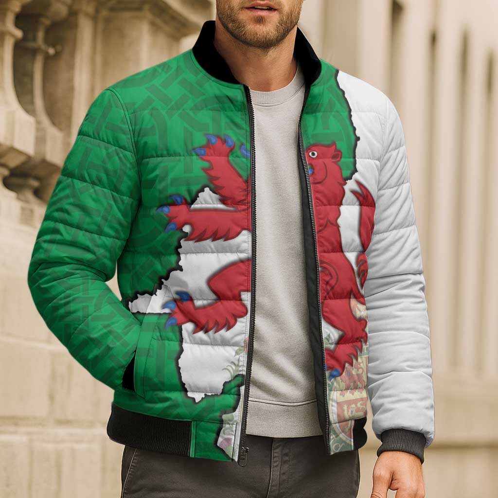 Montgomeryshire Wales Bomber Puffer Jacket Map and Emblem Celtic Style - Wonder Print Shop