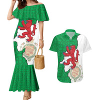 Montgomeryshire Wales Couples Matching Mermaid Dress and Hawaiian Shirt Map and Emblem Celtic Style - Wonder Print Shop