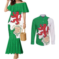 Montgomeryshire Wales Couples Matching Mermaid Dress and Long Sleeve Button Shirt Map and Emblem Celtic Style - Wonder Print Shop