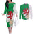 Montgomeryshire Wales Couples Matching Off The Shoulder Long Sleeve Dress and Long Sleeve Button Shirt Map and Emblem Celtic Style - Wonder Print Shop