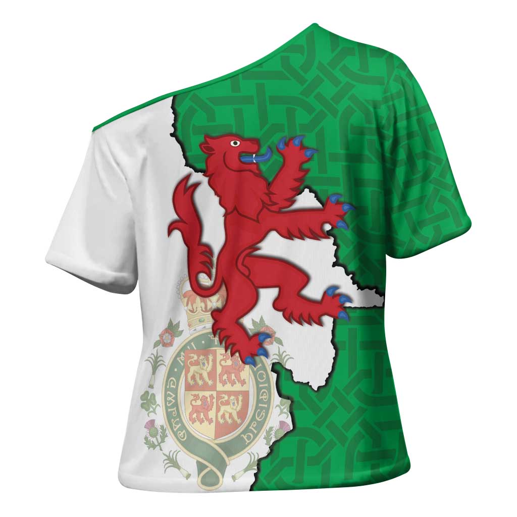 Montgomeryshire Wales Cross Shoulder Shirt Map and Emblem Celtic Style - Wonder Print Shop