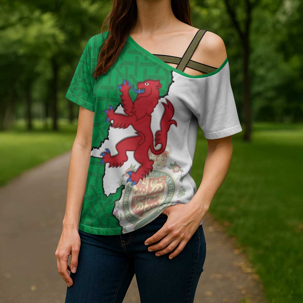 Montgomeryshire Wales Cross Shoulder Shirt Map and Emblem Celtic Style - Wonder Print Shop