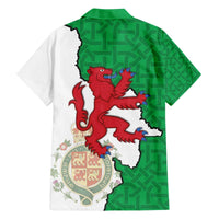 Montgomeryshire Wales Family Matching Off The Shoulder Long Sleeve Dress and Hawaiian Shirt Map and Emblem Celtic Style - Wonder Print Shop
