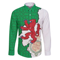 Montgomeryshire Wales Family Matching Off The Shoulder Long Sleeve Dress and Hawaiian Shirt Map and Emblem Celtic Style - Wonder Print Shop
